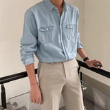 Harajuku Fashion Casual Wash To Do Old Denim Shirt Men Spring Y2k Korean Version Loose High-Grade Long-Sleeved Cargo Shirt Trend