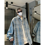 Autumn Fashion Men Women Plaid Shirts Oversize Button Up Long Sleeve Tops Korean Loose Casual Outwear Couples Shirt Pink/Blue