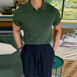 Casual Jacquard Knit Polo Shirt Men Fashion Solid Elastic Knitted Slim Tops Summer Vintage Short Sleeve Polo Tee Mens Streetwear