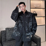 Graffiti Design Men's Shirt Korean Style Male Long Sleeve Turn-down Collar Casual Tops Autumn New Trendy Shirts