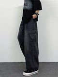 Autumn Harajuku Fashion retro High Street hiphop Pants Straight Wide Leg Pants Women Casual Loose Big Pockets Cargo Jeans