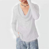 Mens Sexy See-Through Mesh Long-Sleeved Top  New Genderless Nightclub Individuality Youthful Thin Low-Cut T-Shirt Unisex