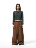 Spring Autumn Long Loose Casual Brown Pu Leather Pants Men Wide Leg LUxury Designer Unisex Trousers Fashions