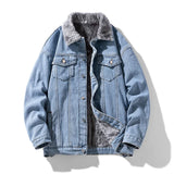 Autumn Winter New Denim Jacket for Men Turn-down Collar Windproof Coats Comfortable Thicken Warm Outerwear Casual All-match