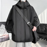 New Spring Jackets for Men Reflective Stripe Waterproof Hooded Tactical Outerwear Coats Fashion Oversize Windbreaker Black Red