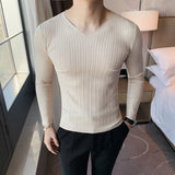 Winter Sweaters Men Korean Fashion Streetwear V-Neck Sweaters Solid Color Men Cashmere Sweater Woolen Slim Trends S-3XL