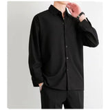 Premium Men Ice Silk Shirt Spring Summer Thin Luxury Loose Korean Business Shirt Solid Trendy Ruffle Draping Shirt Jacket