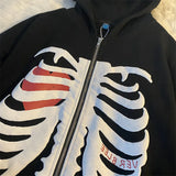 Y2K Pullover Skeleton Hoodies Men Women Gothic Zip Up Oversized Sweatshirt Ladies Retro Harajuku Hooded Jacket Streetwear