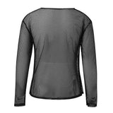 Mens Sexy See-Through Mesh Long-Sleeved Top  New Genderless Nightclub Individuality Youthful Thin Low-Cut T-Shirt Unisex