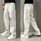 Spring Autumn New Fashion High Waist Solid Pocket Jeans Men's Clothing Casual Trend Loose All-match Youth Korean Straight Pants