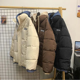 Winter Men's Fake Two Pieces Parkas Contrast Hat Thick Hooded Quilted Jacket Man Casual Loose Students Padded Coat Outerwear