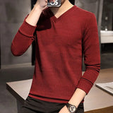 Autumn Winter New Fashion V-neck Long Sleeve Embossed Pattern Pullovers Men's Clothing Solid Knitting Casual All-match Chic Tops