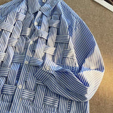 Men's Clothing Spring Summer New Weave Long Sleeve Lapel Korean Version Solid Color Striped Printed Trend Casual Shirts