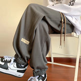 Y2k Fashion Casual Waffle Pants Mens Spring Autumn Casual Full Length Sweatpants American Retro Youth Draw Rope Sweatpants Trend