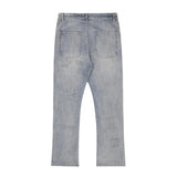 Light Blue Jeans Men Y2K Solid Color Embroidered Straight-leg Pants Button Pocket Washed Trousers A160