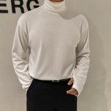 Turtleneck Men's T-shirts Long Sleeve Solid Color Pullover Slim Fleece Male Tees  Winter Korean Trendy Style