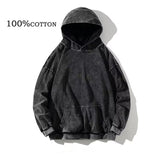 100% Cotton Men's Clothing Vintage Black Acid Wash Hoodies Men Women Oversized Hip Hop Sweatshirts Casual Pullover Y2K Clothes