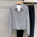 Spring Autumn New Fashion Turn-down Collar Long Sleeve Blouse Striped Men's Clothing Loose Korean Button Trend Simplicity Shirts