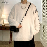 Panelled Baggy Pullovers Men Ulzzang Lazy Casual Knitwear Warm High Street Fashion Soft Plush Sweaters Daily Chic Свитер Мужской