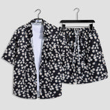 Mens Fashion Print Sets Short Sleeve Shirt+Shorts 2Pcs Suit Loose Summer Casual Beachwear Male Vacation Hawaiian Outfits