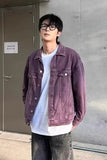 Purple Denim Jacket Men Spring Autumn Japanese Fashion Vintage Lapel Loose Casual Chic Handsome Long Sleeve Harajuku Simple Cozy