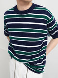 Striped T-shirts Men Chic New High Street All-match Casual O-neck Korean Style Fashion Business Casual Half Sleeve Youthful Cozy