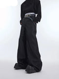 Spring Autumn Long Loose Casual Glossy Baggy Flowy Soft Black Wide Leg Pants Men Luxury Designer Emo Clothing