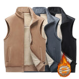 Solid Color All-match Men Vest Autumn Winter Casual Sleeveless Jacket Outdoor Thicken Warm Male Waistcoat Stand Collar Windproof