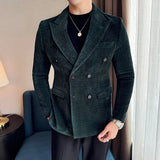 England Style Autumn Winter Men Corduroy Blazer Jackets Double-Breasted High Quality Slim Fit Casual Blazer Jacket Man Black