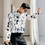 Chinese Style Men's Shirt Long Sleeve Printed Floral Male New Shirts Single Breasted Turn-down Collar Tops