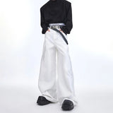 Spring Autumn Long Loose Casual Glossy Baggy Flowy Soft Black Wide Leg Pants Men Luxury Designer Emo Clothing