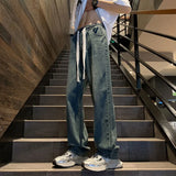 Straight Jeans men Elastic waist Spring New Vintage Casual Baggy Jeans Korean Youth Trousers Classic Wide Leg Denim Pants