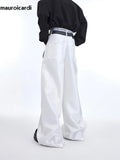 Spring Autumn Long Loose Casual Glossy Baggy Flowy Soft Black Wide Leg Pants Men Luxury Designer Emo Clothing