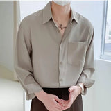 Spring Autumn Trendy Fashion High-end Male Blouse Long Sleeve Simple Casual Chic Shirt Loose Drape Solid Color All Match Top Men