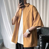 Elegant Fashion Harajuku Slim Fit Ropa Hombre Loose Casual Sport All Match Shirt Solid Square Neck Button Middle Sleeve Blusa