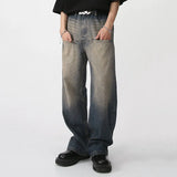 Men's Wear New Spring Vintage Male Washed Jeans High Waist Front Pocket Loose Straight Wide Leg Pants Fashion