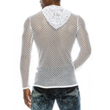 Men T Shirt Streetwear Hoodie Men Long Sleeve Fishnet Mesh Transparent Breathable Tops Sexy Underwear Fetish Nightwear