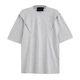 Silhouette Summer Round Neck T-shirt Men Loose Pullover Solid Color Pleated Casual Niche Design Spring Fashion