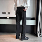 Spring Summer Men Casual Suit Pants Long Straight Draped Freedom Trousers Male Solid Stretch Waist Oversized Pants Black White
