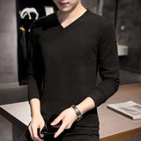 Autumn Winter New Fashion V-neck Long Sleeve Embossed Pattern Pullovers Men's Clothing Solid Knitting Casual All-match Chic Tops