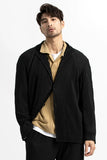 Miyake Blazer Men Pleated Black Suits For Men Stretch Fabric Slim Fit Coat High Quality Casual Japanese Style Blazers