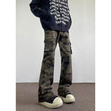 Jeans Men camouflage Cargo Pants Patchwork Multi Pockets Denim Hombre Fashion Casual Streetwear Trousers bell-bottoms