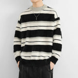 Autumn Winter Men Sweaters Contrast Wide Stripe Casual Knitwear Pullovers Clothes Long Sleeve Warm Knit Jumper Male