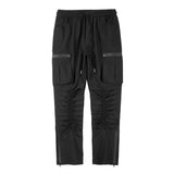 Harajuku Black Tapered Pants for Mens Functional Rubber Band Pleated Waterproof Zipper Casual Pants Nylon Men's Jogging Pant