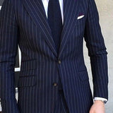 Navy Blue  Men's Suit Slim Fit 2-Piece Set for Formal Wedding Groom Tuxedo Notched Lapel Business  Men Prom Suit