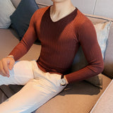 Winter Sweaters Men Korean Fashion Streetwear V-Neck Sweaters Solid Color Men Cashmere Sweater Woolen Slim Trends S-3XL