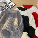 Male Christmas Jumpers Korean Mens Patchwork Color Sweaters New Fashion Winter High Quality Luxury O-neck Sweater