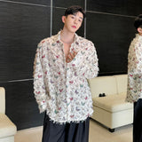 Korean Style Men's Shirt Butterfly Printing Tassel Design Loose Long Sleeve Lapel Single Breasted Fashion Male Top