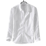 spring autumn new men's shirts fashion lapel casual long-sleeved cotton and linen shirts loose breathable linen shirts