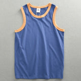 Summer New American Sleeveless O-neck Solid Color T-shirt Men's Fashion 100% Cotton Washed Casual Sports Fitness Basketball Vest